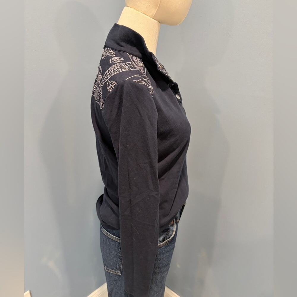 Brooks Brothers Navy Snap Henley Long Sleeve Top Women’s Small Nautical Print - Picture 7 of 8